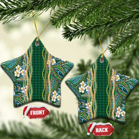 Hawaiian Art Flower Tribal with Lei Ceramic Ornament Palaka Pattern Green Color - Polynesian Pride