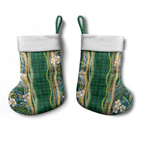 Hawaiian Art Flower Tribal with Lei Christmas Stocking Palaka Pattern Green Color - Polynesian Pride