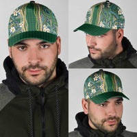 Hawaiian Art Flower Tribal with Lei Classic Cap Palaka Pattern Green Color LT03 - Polynesian Pride