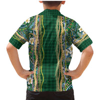 Hawaiian Art Flower Tribal with Lei Family Matching Mermaid Dress and Hawaiian Shirt Palaka Pattern Green Color - Polynesian Pride