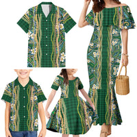 Hawaiian Art Flower Tribal with Lei Family Matching Mermaid Dress and Hawaiian Shirt Palaka Pattern Green Color - Polynesian Pride