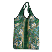 Hawaiian Art Flower Tribal with Lei Grocery Bag Palaka Pattern Green Color - Polynesian Pride