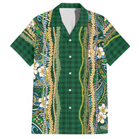 Hawaiian Art Flower Tribal with Lei Hawaiian Shirt Palaka Pattern Green Color LT03 Green - Polynesian Pride