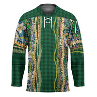 Hawaiian Art Flower Tribal with Lei Hockey Jersey Palaka Pattern Green Color LT03 Unisex Green - Polynesian Pride