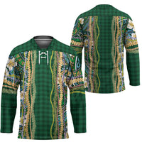 Hawaiian Art Flower Tribal with Lei Hockey Jersey Palaka Pattern Green Color LT03 - Polynesian Pride