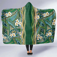 Hawaiian Art Flower Tribal with Lei Hooded Blanket Palaka Pattern Green Color LT03 One Size Green - Polynesian Pride