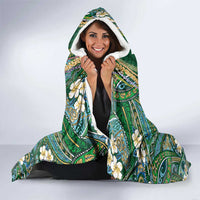 Hawaiian Art Flower Tribal with Lei Hooded Blanket Palaka Pattern Green Color LT03 - Polynesian Pride