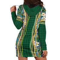 Hawaiian Art Flower Tribal with Lei Hoodie Dress Palaka Pattern Green Color - Polynesian Pride