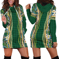 Hawaiian Art Flower Tribal with Lei Hoodie Dress Palaka Pattern Green Color - Polynesian Pride