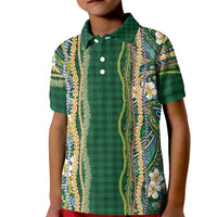 Hawaiian Art Flower Tribal with Lei Kid Polo Shirt Palaka Pattern Green Color LT03 Kid Green - Polynesian Pride
