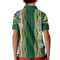 Hawaiian Art Flower Tribal with Lei Kid Polo Shirt Palaka Pattern Green Color LT03 - Polynesian Pride
