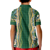 Hawaiian Art Flower Tribal with Lei Kid Polo Shirt Palaka Pattern Green Color - Polynesian Pride
