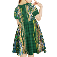 Hawaiian Art Flower Tribal with Lei Kid Short Sleeve Dress Palaka Pattern Green Color LT03 - Polynesian Pride