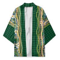 Hawaiian Art Flower Tribal with Lei Kimono Palaka Pattern Green Color - Polynesian Pride