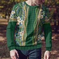 Hawaiian Art Flower Tribal with Lei Ugly Christmas Sweater Palaka Pattern Green Color - Polynesian Pride