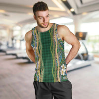 Hawaiian Art Flower Tribal with Lei Men Tank Top Palaka Pattern Green Color LT03 Green - Polynesian Pride