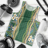 Hawaiian Art Flower Tribal with Lei Men Tank Top Palaka Pattern Green Color LT03 - Polynesian Pride