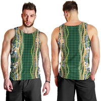 Hawaiian Art Flower Tribal with Lei Men Tank Top Palaka Pattern Green Color LT03 - Polynesian Pride