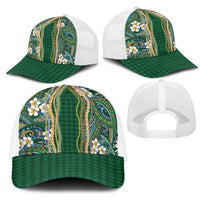 Hawaiian Art Flower Tribal with Lei Mesh Trucker Cap Palaka Pattern Green Color LT03 - Polynesian Pride
