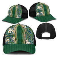 Hawaiian Art Flower Tribal with Lei Mesh Trucker Cap Palaka Pattern Green Color LT03 - Polynesian Pride