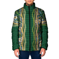 Hawaiian Art Flower Tribal with Lei Padded Jacket Palaka Pattern Green Color LT03 Men Green - Polynesian Pride