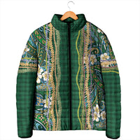 Hawaiian Art Flower Tribal with Lei Padded Jacket Palaka Pattern Green Color LT03 - Polynesian Pride