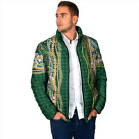 Hawaiian Art Flower Tribal with Lei Padded Jacket Palaka Pattern Green Color LT03 - Polynesian Pride