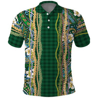 Hawaiian Art Flower Tribal with Lei Polo Shirt Palaka Pattern Green Color LT03 Green - Polynesian Pride