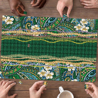 Hawaiian Art Flower Tribal with Lei Puzzle Palaka Pattern Green Color LT03 - Polynesian Pride