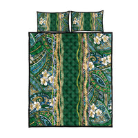 Hawaiian Art Flower Tribal with Lei Quilt Bed Set Palaka Pattern Green Color - Polynesian Pride