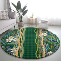 Hawaiian Art Flower Tribal with Lei Round Carpet Palaka Pattern Green Color - Polynesian Pride