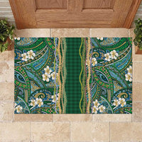 Hawaiian Art Flower Tribal with Lei Rubber Doormat Palaka Pattern Green Color LT03 Green - Polynesian Pride