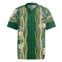 Hawaiian Art Flower Tribal with Lei Rugby Jersey Palaka Pattern Green Color LT03 Green - Polynesian Pride