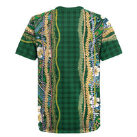 Hawaiian Art Flower Tribal with Lei Rugby Jersey Palaka Pattern Green Color LT03 - Polynesian Pride