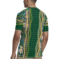 Hawaiian Art Flower Tribal with Lei Rugby Jersey Palaka Pattern Green Color LT03 - Polynesian Pride