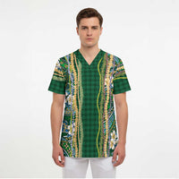 Hawaiian Art Flower Tribal with Lei Scrub Top Palaka Pattern Green Color LT03 - Polynesian Pride