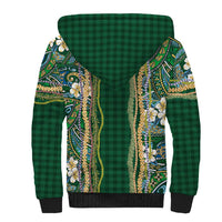 Hawaiian Art Flower Tribal with Lei Sherpa Hoodie Palaka Pattern Green Color - Polynesian Pride