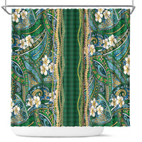 Hawaiian Art Flower Tribal with Lei Shower Curtain Palaka Pattern Green Color - Polynesian Pride