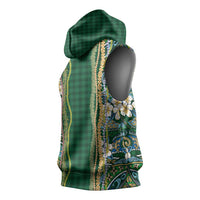 Hawaiian Art Flower Tribal with Lei Sleeveless Hoodie Palaka Pattern Green Color LT03 - Polynesian Pride