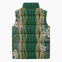 Hawaiian Art Flower Tribal with Lei Sleeveless Puffer Jacket Palaka Pattern Green Color LT03 - Polynesian Pride