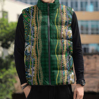 Hawaiian Art Flower Tribal with Lei Sleeveless Puffer Jacket Palaka Pattern Green Color LT03 - Polynesian Pride