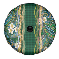 Hawaiian Art Flower Tribal with Lei Spare Tire Cover Palaka Pattern Green Color - Polynesian Pride