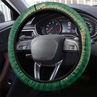 Hawaiian Art Flower Tribal with Lei Steering Wheel Cover Palaka Pattern Green Color - Polynesian Pride