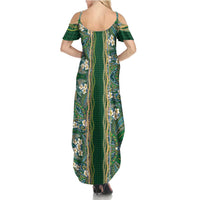 Hawaiian Art Flower Tribal with Lei Summer Maxi Dress Palaka Pattern Green Color LT03 - Polynesian Pride