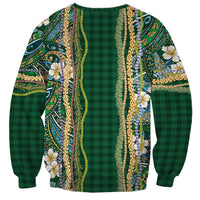 Hawaiian Art Flower Tribal with Lei Sweatshirt Palaka Pattern Green Color LT03 - Polynesian Pride