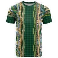 Hawaiian Art Flower Tribal with Lei T Shirt Palaka Pattern Green Color - Polynesian Pride
