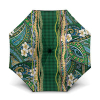 Hawaiian Art Flower Tribal with Lei Umbrella Palaka Pattern Green Color LT03 One Size Folded 11.42 inch Opened Diameter 37.4 inch Green - Polynesian Pride
