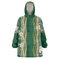 Hawaiian Art Flower Tribal with Lei Wearable Blanket Hoodie Palaka Pattern Green Color LT03 One Size Green - Polynesian Pride