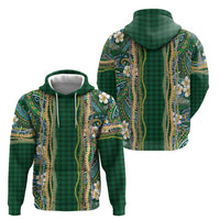 Hawaiian Art Flower Tribal with Lei Zip Hoodie Palaka Pattern Green Color LT03 - Polynesian Pride