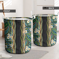 Hawaiian Art Flower Tribal with Lei Laundry Basket Palaka Pattern Black Color LT03 - Polynesian Pride